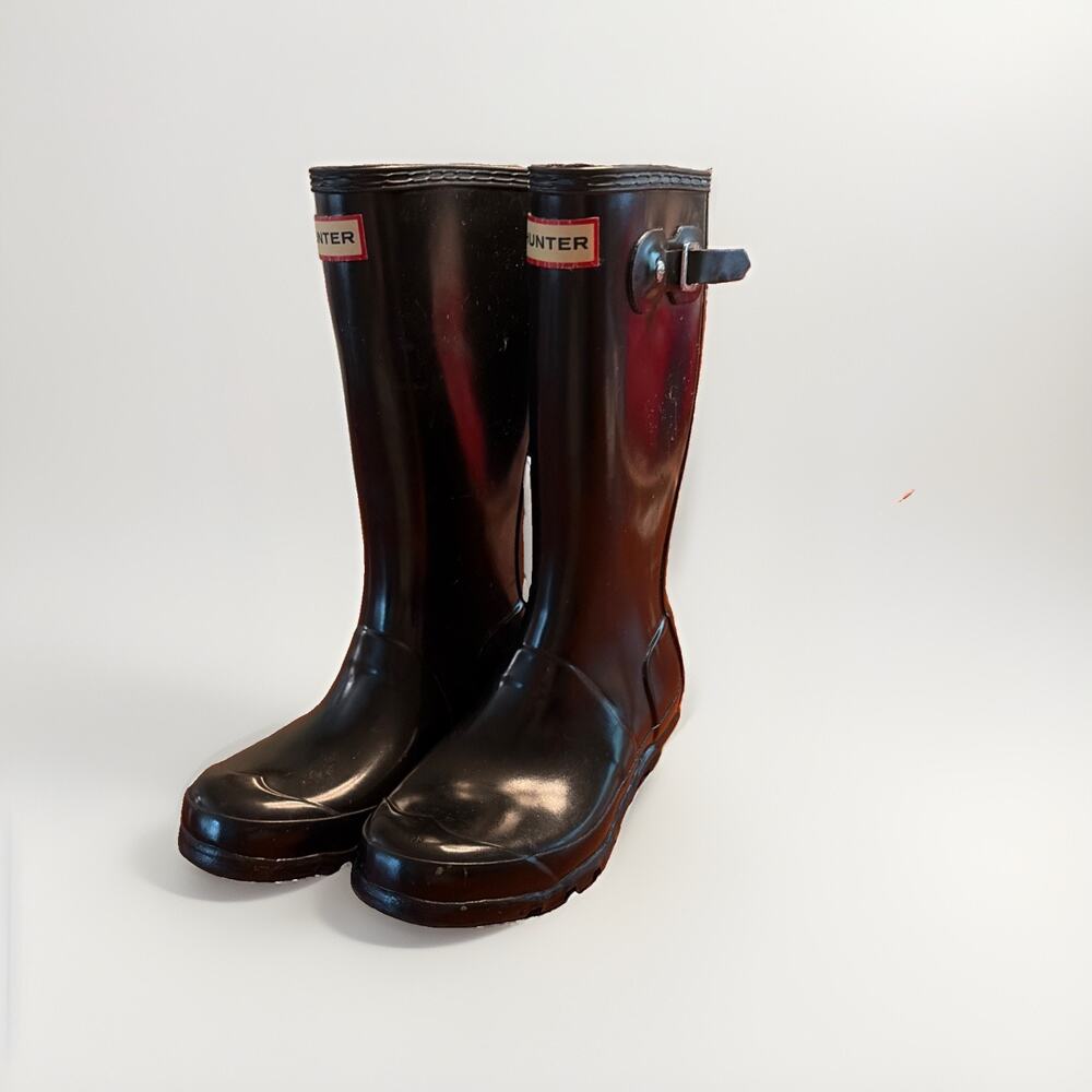 Kids Hunter Waterproof Rain Boot Black Gloss Rubber Boots Youth Sz 3B/4G